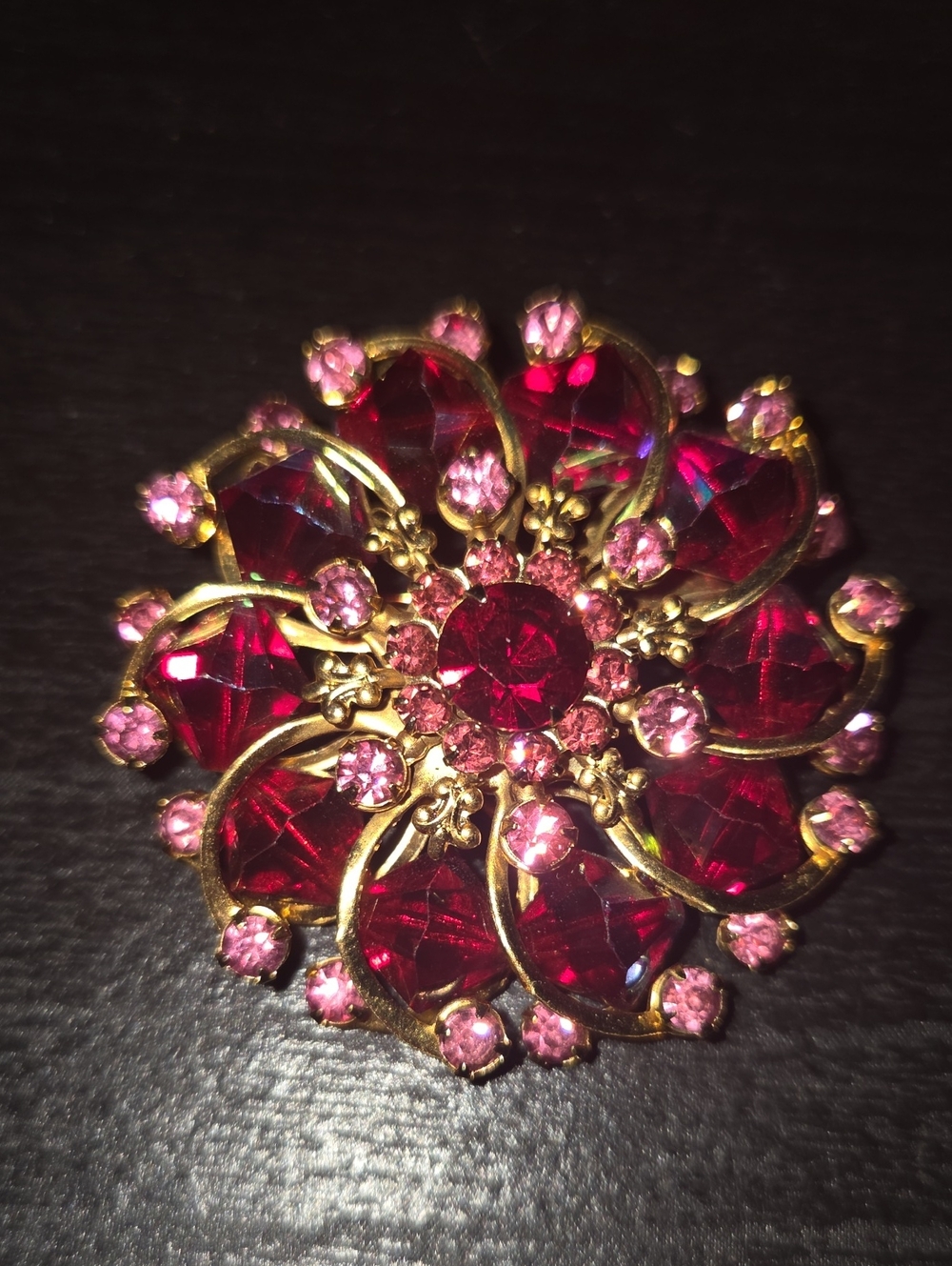 Vintage Austrian Crystals And Rivets Brooch